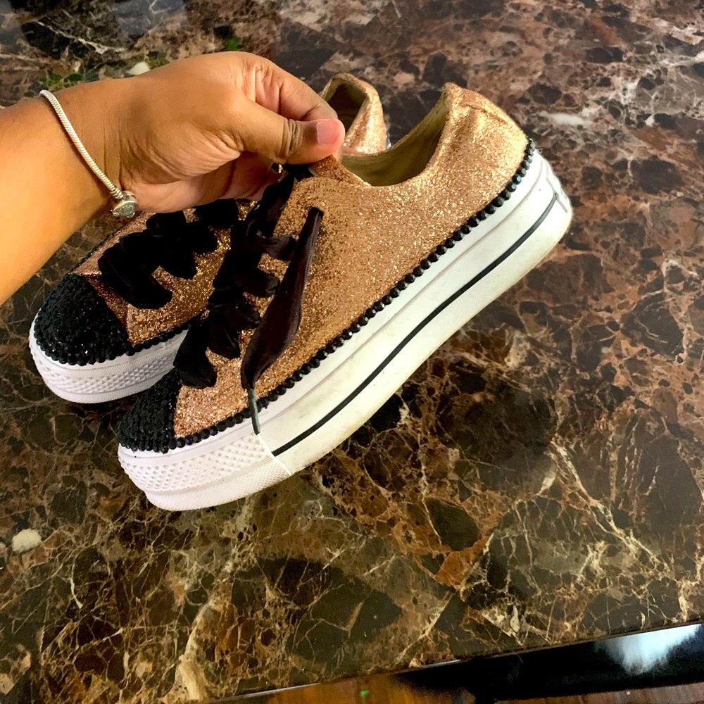 CUSTOMIZED rose gold and black platform converse